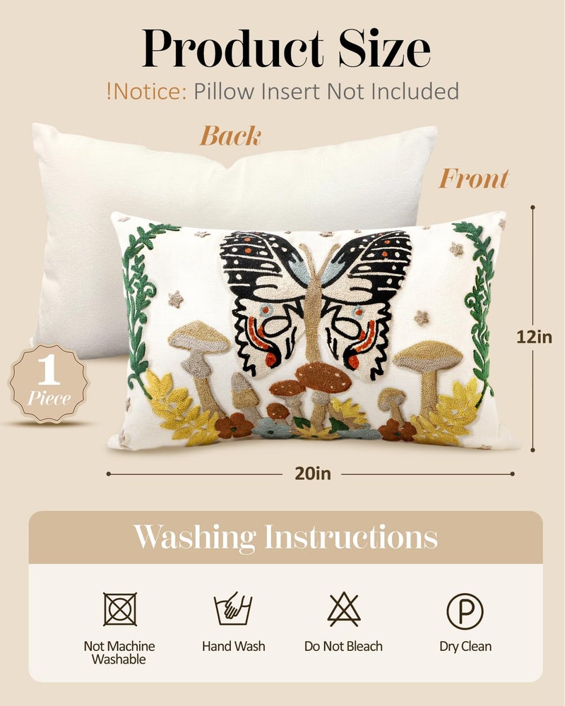 Kokaaee Embroidered Lumbar Pillow Cover - 20x12 Decorative Pillow Cover with Zipper Aesthetic Cute Design Boho Spring Summer Throw Pillowcase for Living Room Couch Sofa Bed, Butterfly Moon - Image 4