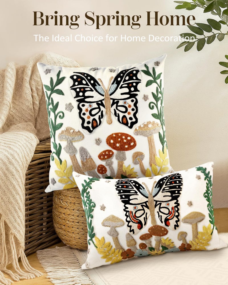 Kokaaee Embroidered Lumbar Pillow Cover - 20x12 Decorative Pillow Cover with Zipper Aesthetic Cute Design Boho Spring Summer Throw Pillowcase for Living Room Couch Sofa Bed, Butterfly Moon - Image 5