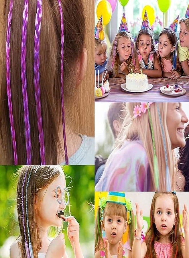 DHANABAPA Rainbow Clip-In Hair Extensions for Girls, Colorful Braided Hair Strands with Bright Neon Color, Fun Party Favors, Dress Up Accessories for Kids, Easy to Attach and Reusable, 12 Pcs - Multicolor. - Image 4