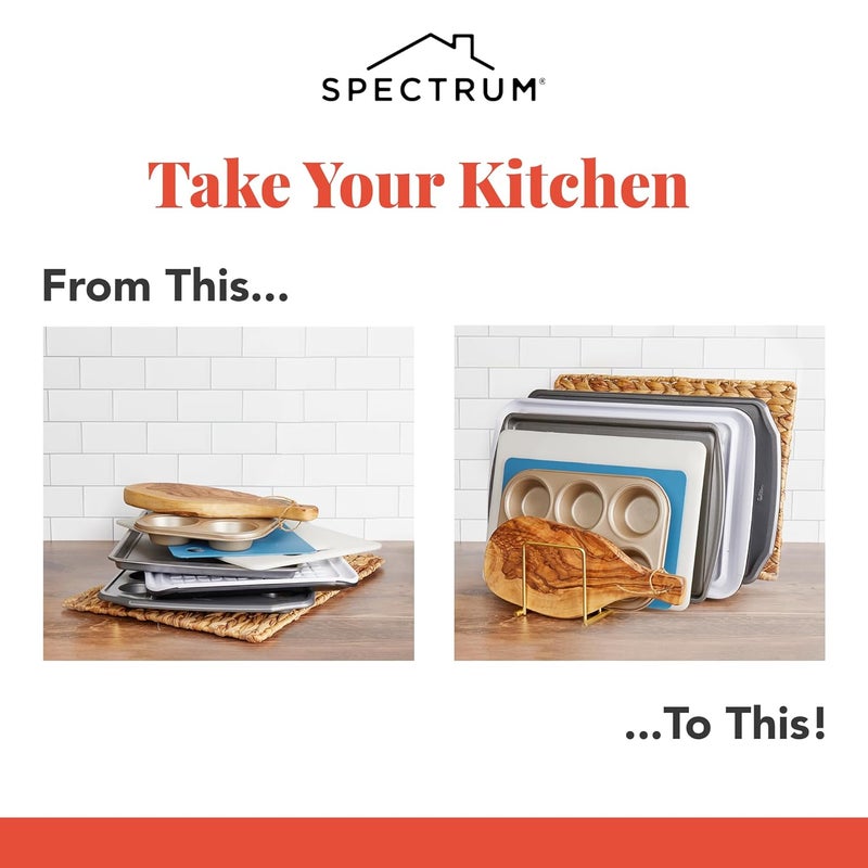 Spectrum Diversified Euro Kitchen Organizer for Plates, Cutting Boards Bakeware, Cooling, Pots & Pans, Serving Trays, Reusable Containers, and Lids Holder Rack, Satin Nickel - Image 2