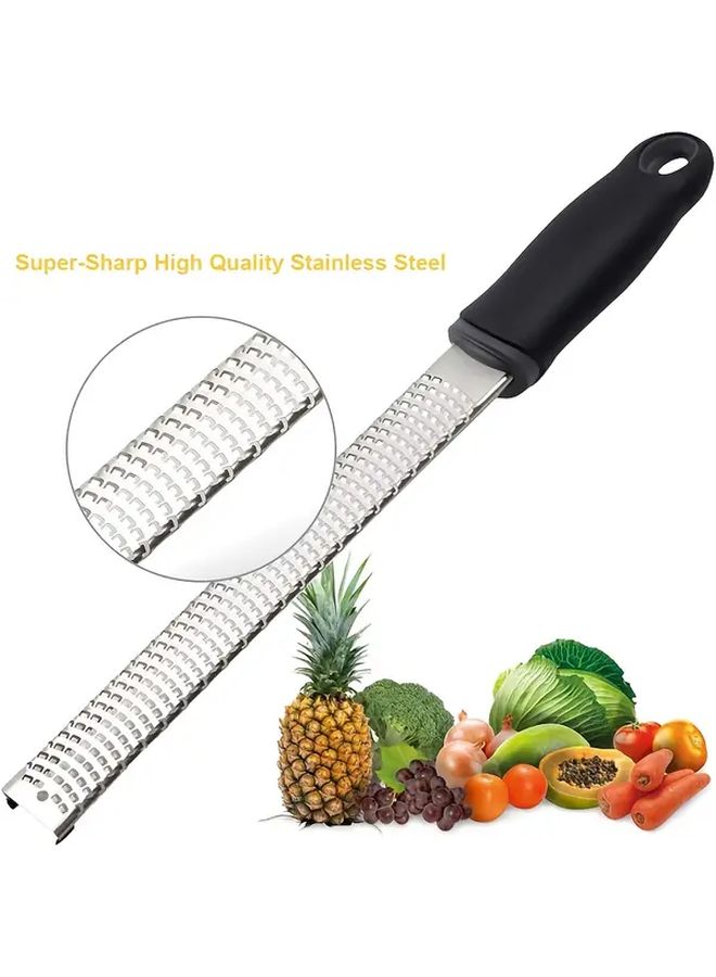 مبشرة جبنة ثقيلة من الفولاذ المقاوم للصدأ مقاس 12 بوصة ومبشرة ليمون بمقبض، قطعة واحدة، سعة كبيرة، متعددة الاستخدامات للمطبخ، مناسبة لجبن البارميزان والبيكورينو والمانشيجو والخضروات والفواكه والشوكولاتة، سهلة التنظيف، متينة، مصنوعة من الفولاذ المقاوم للصدأ 430، أداة مطبخ متعددة الاستخدامات بمقبض وشفرات حادة لبشر وتقطيع سهل بدون جهد. - Image 4