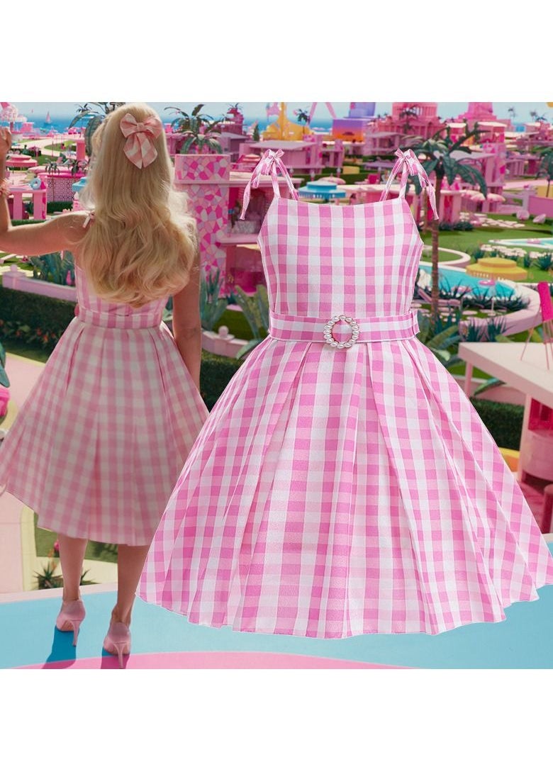 XiuWoo - Children's Barbie Costume  Princess Dress Girl Strap Plaid Waist Dress - Image 1
