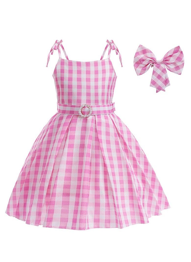 XiuWoo - Children's Barbie Costume  Princess Dress Girl Strap Plaid Waist Dress - Image 1