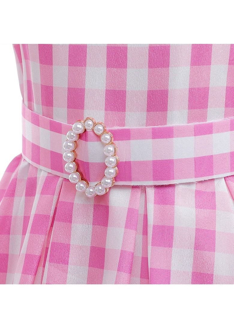 XiuWoo - Children's Barbie Costume  Princess Dress Girl Strap Plaid Waist Dress - Image 1