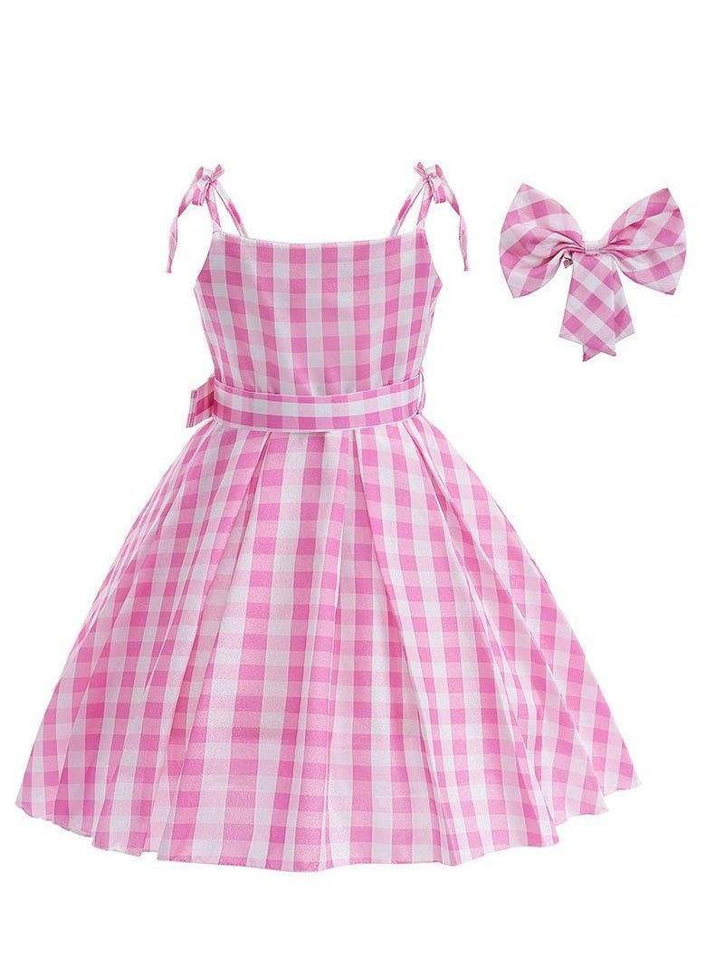 XiuWoo - Children's Barbie Costume  Princess Dress Girl Strap Plaid Waist Dress - Image 1