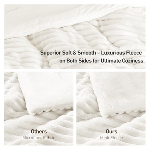 Regency Heights Cuddly Ribbed Fluffy Comforter Set King Size, Super Soft Plush Fleece Bedding Set, Warm Fuzzy Comforter with Matching Shams, All-Season Cozy 3-Piece Bed Set, Ivory White - Image 5