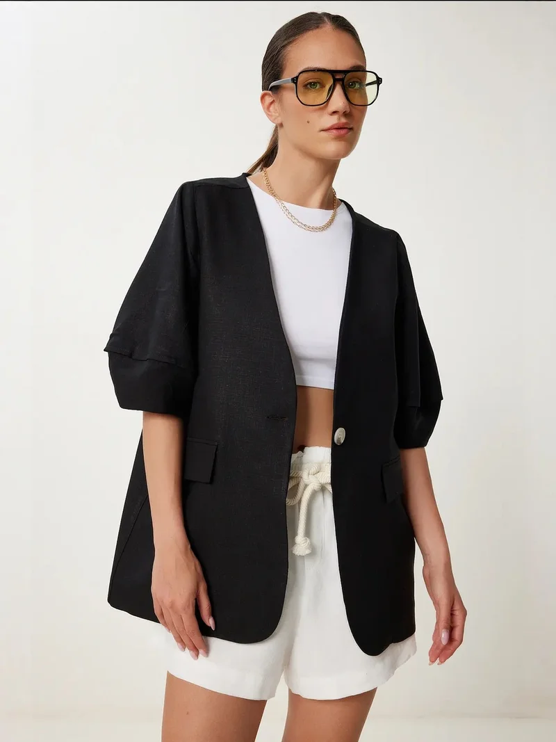 Happiness İstanbul ISTANBUL Oversized woven jacket with button closure