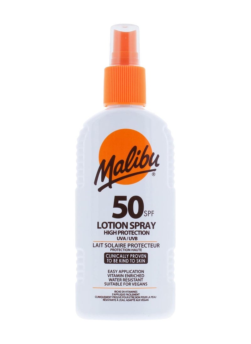Malibu - Malibu High Protection Water Resistant Vitamin Enriched SPF 50 Sun-Screen Lotion Spray with Shea Butter Extract, 200ml - Image 1