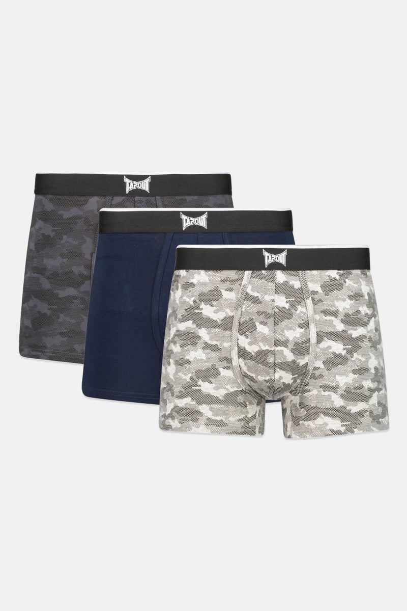 TapouT Men 3 Pieces Camouflage Boxer Briefs, Grey  - Image 1
