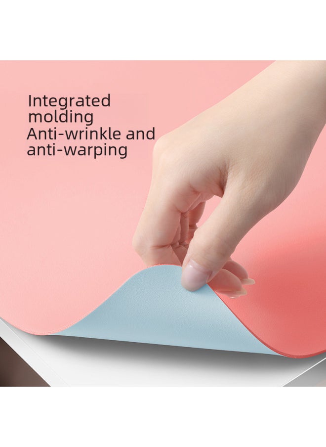 Generic - Oversized Solid Color Double-sided Leather Mouse Pad Custom Computer Office Desk Pad Advertising Leather Calendar Mouse Pad Desk Pad-Color:Custom Size Sewing-Pattern:Cork + Jelly Blue (no Car Line) - Image 1