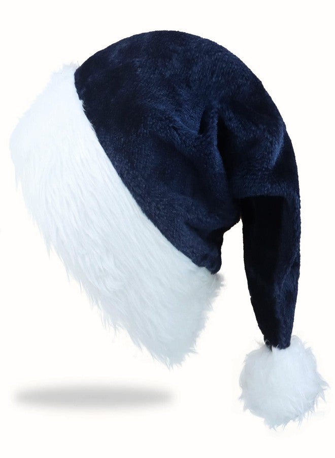 QZMCEAGS Navy Blue Christmas Hat, Santa Hat, Xmas Holiday Hats for Unisex Adults, Comfortable Plush Classic Santa Claus Hats, Christmas New Year Festive Holiday Party Supplies - Image 1