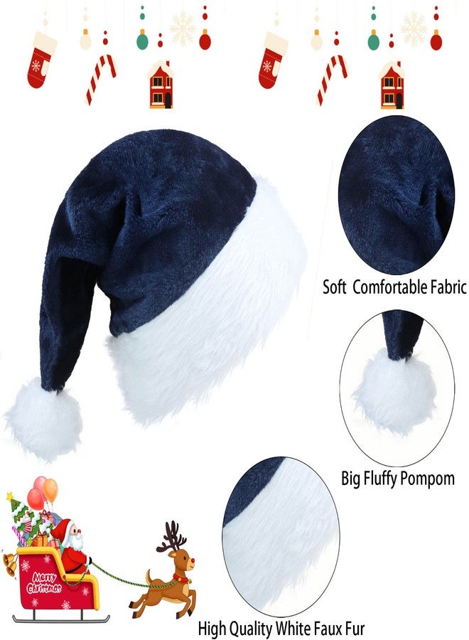 QZMCEAGS Navy Blue Christmas Hat, Santa Hat, Xmas Holiday Hats for Unisex Adults, Comfortable Plush Classic Santa Claus Hats, Christmas New Year Festive Holiday Party Supplies - Image 4