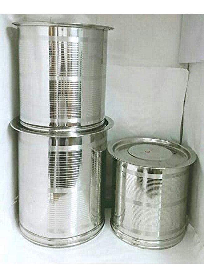 Sonanshi Sonanshi Stainless Steel Atta Tanki/Container/Box/Drum/Pawali/Tanki With Lid (Pack Of 3) (10, 16 & 20 Litres), Silver  - Image 1