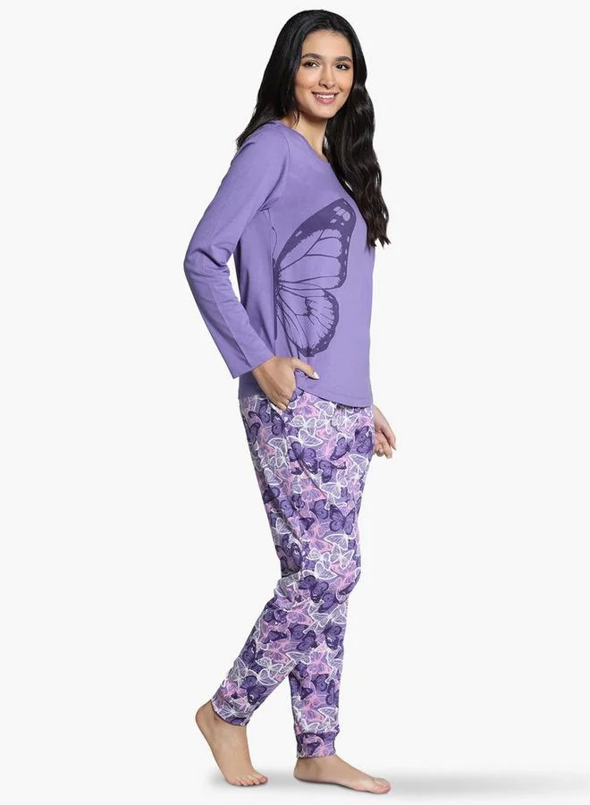 zivame Zivame Butterfly Print Pyjama Set