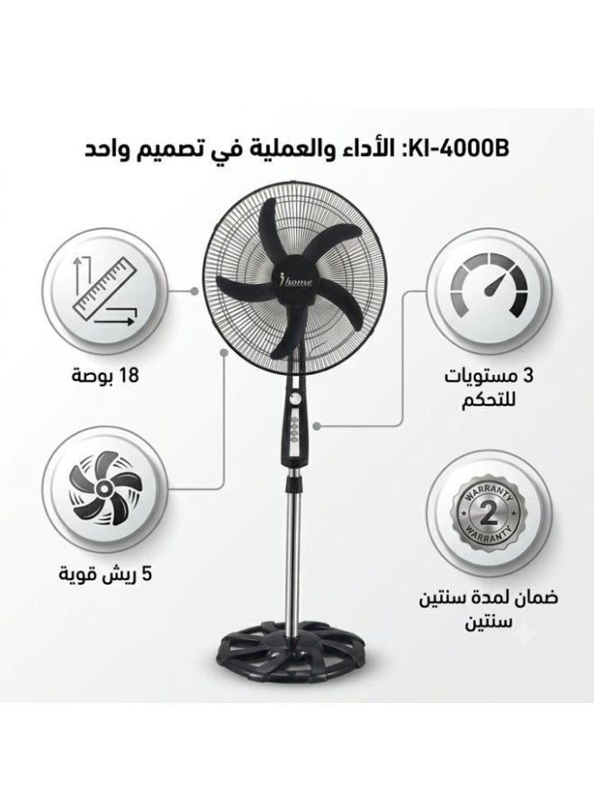 آي هوم مروحة عمودية ستاند آي هوم 18 بوصة، 5 ريش، 3 سرعات - KI-4000B - Image 3