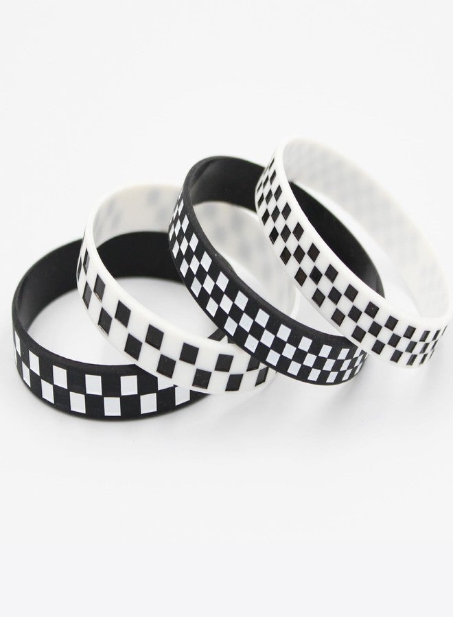 POYAMUSE Black White Silicone Bracelets for Women and Men - Checkered Rubber Band Wristbands - Pure or Checkered Patterned Designs Sports Bracelets - Patterned-2 - Image 3