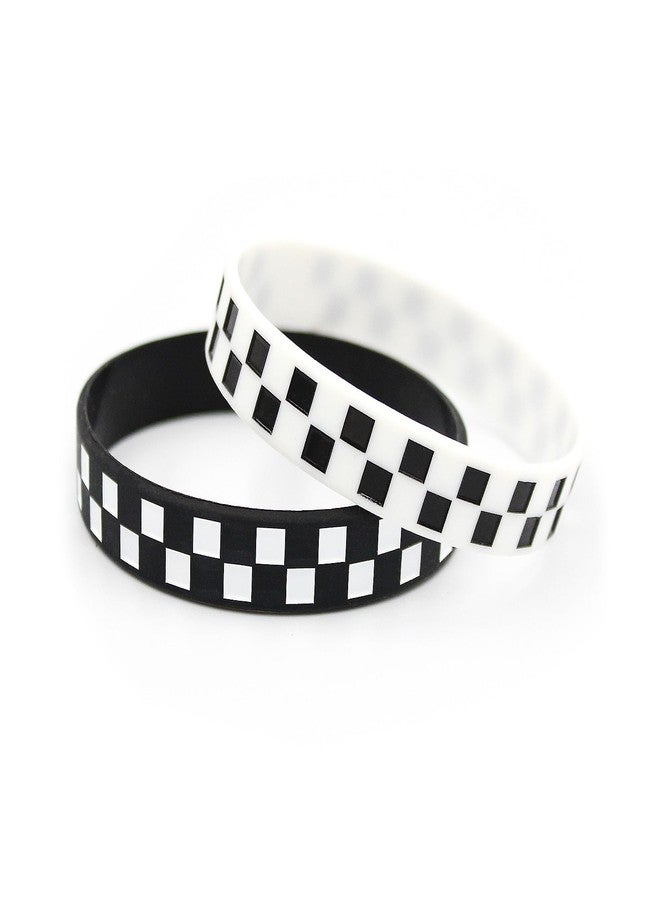 POYAMUSE Black White Silicone Bracelets for Women and Men - Checkered Rubber Band Wristbands - Pure or Checkered Patterned Designs Sports Bracelets - Patterned-2 - Image 2