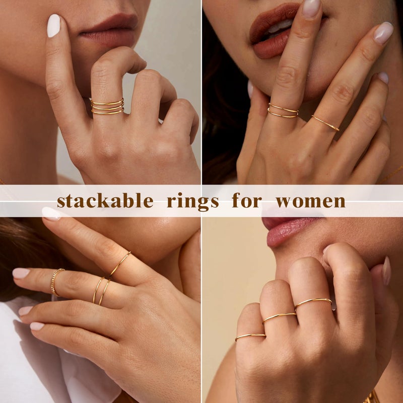 Poxtex Dainty Stackable 1mm Thin Cute Rings for Women, 14K Gold Plated Non Tarnish Wedding Band Set for Stacking, Simple Plain Minimalist Dome Bands Thumb Pinky Ring 3PCS Jewelry Gift Comfort Fit Size 7 - Image 5