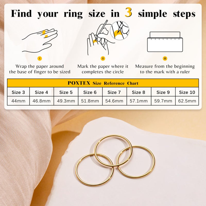Poxtex Dainty Stackable 1mm Thin Cute Rings for Women, 14K Gold Plated Non Tarnish Wedding Band Set for Stacking, Simple Plain Minimalist Dome Bands Thumb Pinky Ring 3PCS Jewelry Gift Comfort Fit Size 7 - Image 4