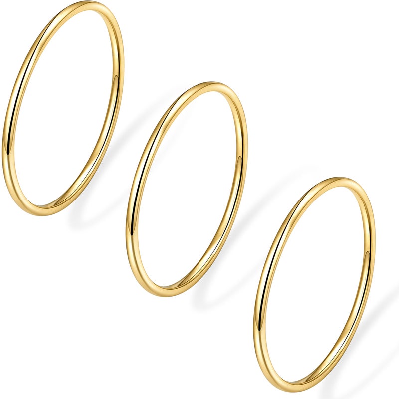 Poxtex Dainty Stackable 1mm Thin Cute Rings for Women, 14K Gold Plated Non Tarnish Wedding Band Set for Stacking, Simple Plain Minimalist Dome Bands Thumb Pinky Ring 3PCS Jewelry Gift Comfort Fit Size 7 - Image 1