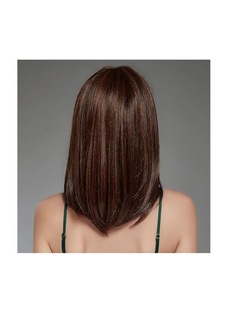 ECIF - Brown Shoulder-length Bob Wigs Auburn Highlight Medium Length 16 Inch Natural Looking Wigs for Women Soft Straight Wigs Human Hair Feeling - Image 1