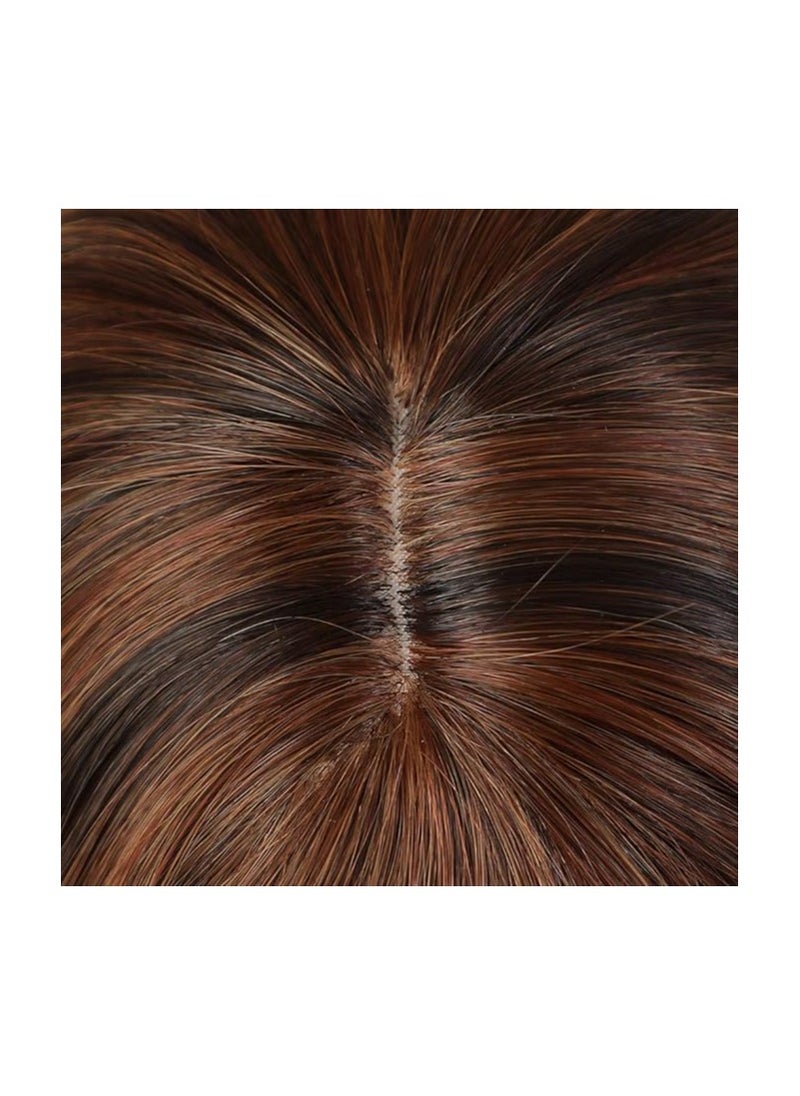 ECIF - Brown Shoulder-length Bob Wigs Auburn Highlight Medium Length 16 Inch Natural Looking Wigs for Women Soft Straight Wigs Human Hair Feeling - Image 1
