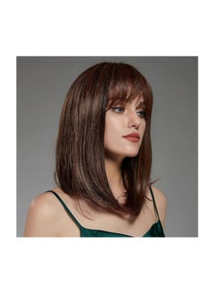Brown Shoulder-length Bob Wigs Auburn Highlight Medium Length 16 Inch Natural Looking Wigs for Women Soft Straight Wigs Human Hair Feeling