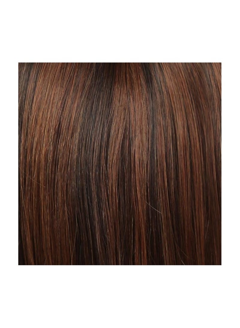 ECIF - Brown Shoulder-length Bob Wigs Auburn Highlight Medium Length 16 Inch Natural Looking Wigs for Women Soft Straight Wigs Human Hair Feeling - Image 1