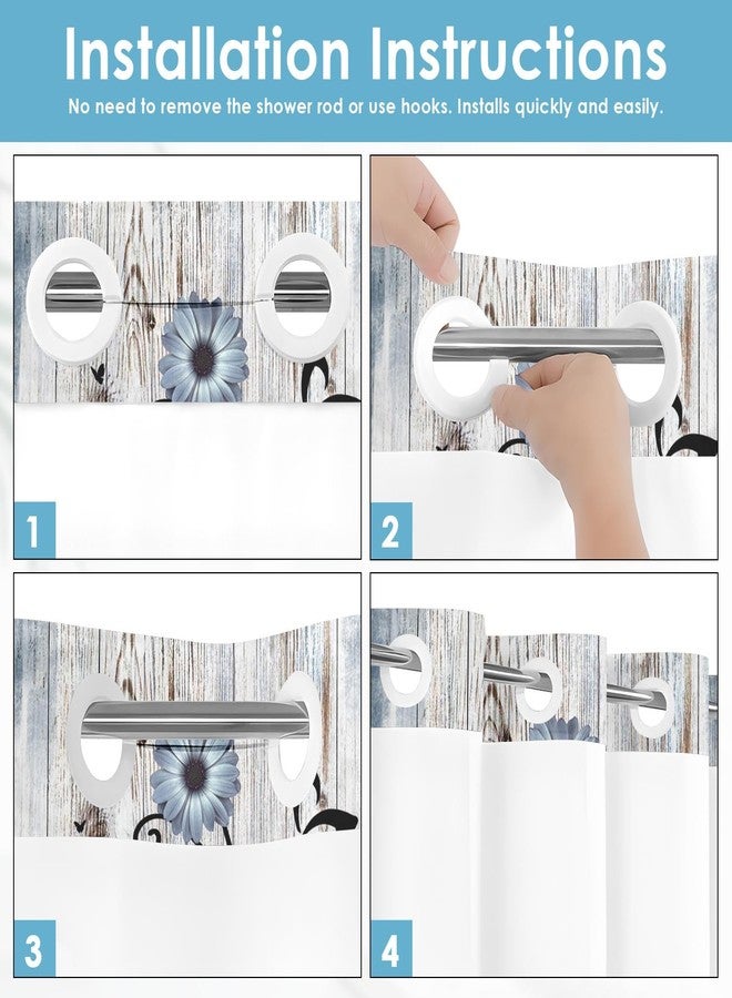 Nesphy No Hook Blue Flower Shower Curtain with Snap in Fabric Liner Set, Daisy Rustic Farmhouse Double Layers Waterproof Fabric with See Through Top Window Open Grommet Bath Curtain 71x74 Inch - Image 5