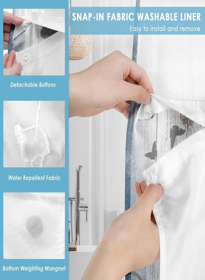 Nesphy No Hook Blue Flower Shower Curtain with Snap in Fabric Liner Set, Daisy Rustic Farmhouse Double Layers Waterproof Fabric with See Through Top Window Open Grommet Bath Curtain 71x74 Inch - Image 3