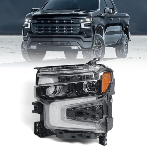 VLINCAR Full LED Headlight Compatible with Chevy Silverado 1500 2022 2023 2024 LT Trail Boss/RST Model w/Amber Animation Head Light Lamp Black Bezel Left Driver Side 85594431 - Image 1