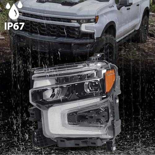 VLINCAR Full LED Headlight Compatible with Chevy Silverado 1500 2022 2023 2024 LT Trail Boss/RST Model w/Amber Animation Head Light Lamp Black Bezel Left Driver Side 85594431 - Image 5