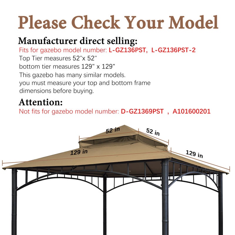 SCOCANOPY Replacement roof Compatible with Target Madaga Gazebo Model L-GZ136PST,(Tan) - Image 1