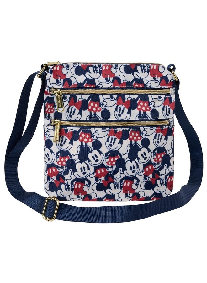 Loungefly Mickey and Minnie Mouse Crossbody Purse Women's Passport Bag Navy Nylon - Image 1