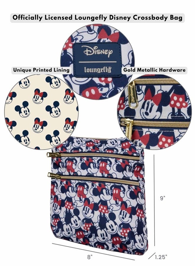 Loungefly Mickey and Minnie Mouse Crossbody Purse Women's Passport Bag Navy Nylon - Image 3