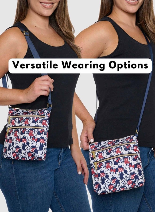 Loungefly Mickey and Minnie Mouse Crossbody Purse Women's Passport Bag Navy Nylon - Image 4