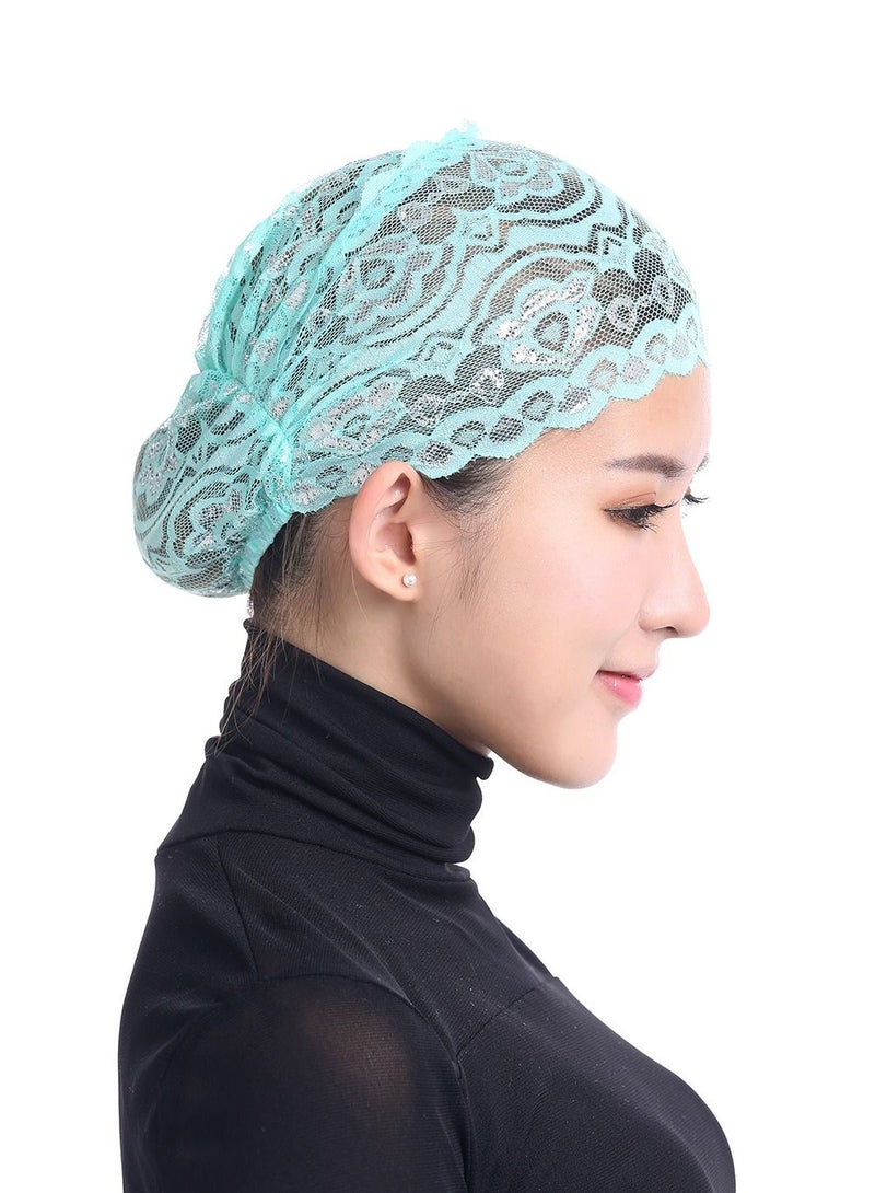 Loquat Women's Solid Color Shiny Lace Hijab Inner Cap Light Green  - Image 1