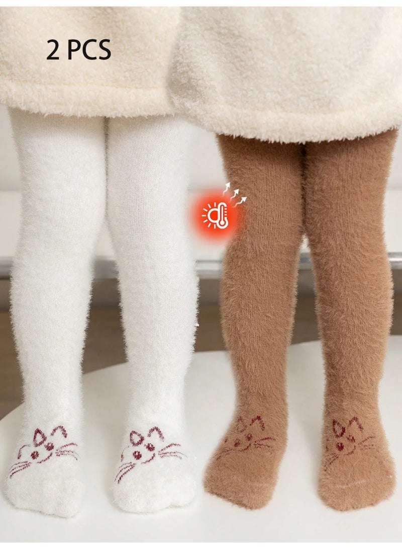 جوارب شتويه طويله للاطفال زوجين بتصميم قطه لطيفه جوارب شتويه طويله مصنوعه من الفليس توفر دفئاً ممتازاً لطفلك خلال الأيام الباردة تناسب من عمر 2-4 سنوات - Image 1