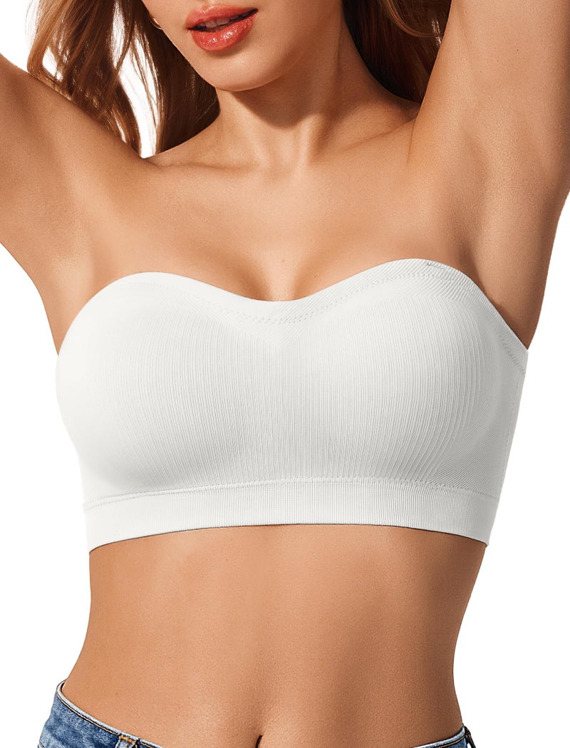 LetsJoli Strapless Bandeau Bras for Women Push Up Seamless No Underwire Wireless Tube Tops Bralettes Everyday Bras White - Image 1