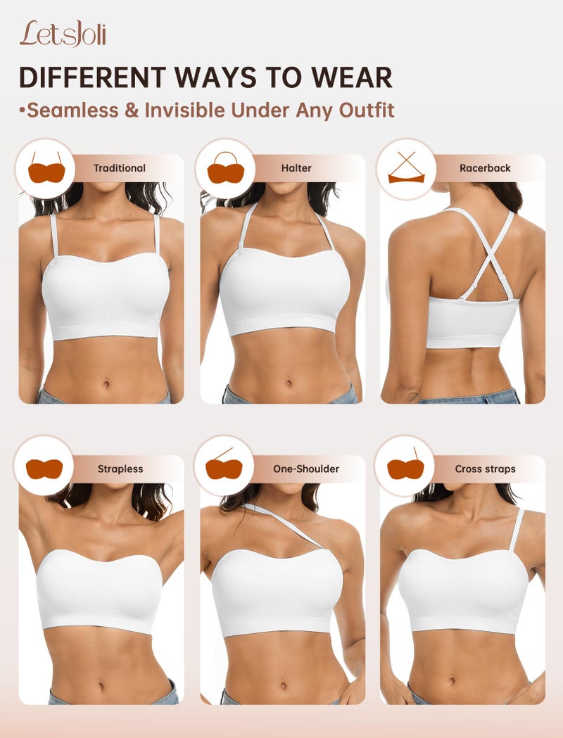 LetsJoli Strapless Bandeau Bras for Women Push Up Seamless No Underwire Wireless Tube Tops Bralettes Everyday Bras White - Image 2