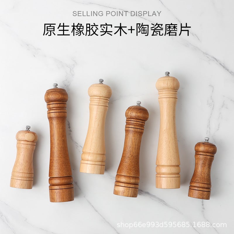 Sale New Rubber Wood Pepper Grinder Manual Wood Black Pepper Grinder Kitchen Blend - Image 3