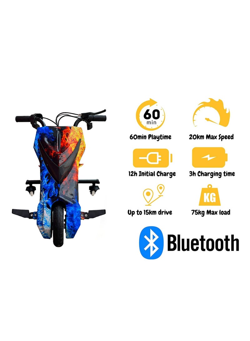 Mytoys 36V Drifting Scooter 3 Wheel Electric Scooter - 3 Driving Modes- Bluetooth- Speaker- Lights - Shock Absorber Safety Gears Speed Up To 20KM/h (Fire Blue) Multicolour - Image 2