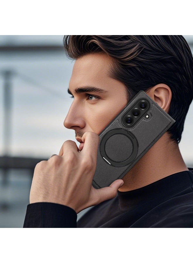 general Case Compatible with Samsung Galaxy Z Fold 7, Built-in 360° Rotatable Ring Stand  Magnetic Suction, Frosted Leather Protective Cover for Samsung Z Fold 7 - Image 5