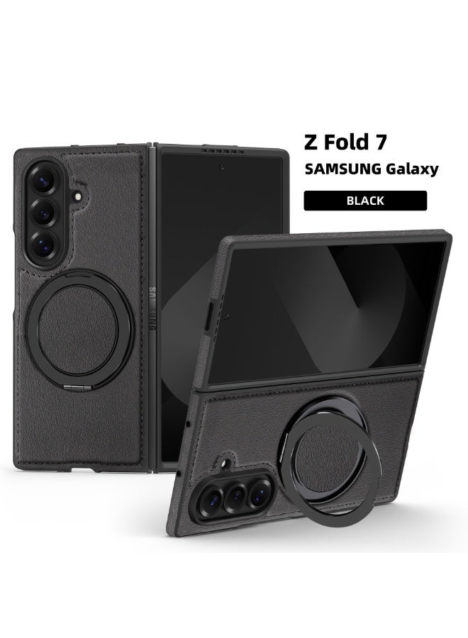 general Case Compatible with Samsung Galaxy Z Fold 7, Built-in 360° Rotatable Ring Stand  Magnetic Suction, Frosted Leather Protective Cover for Samsung Z Fold 7 - Image 2