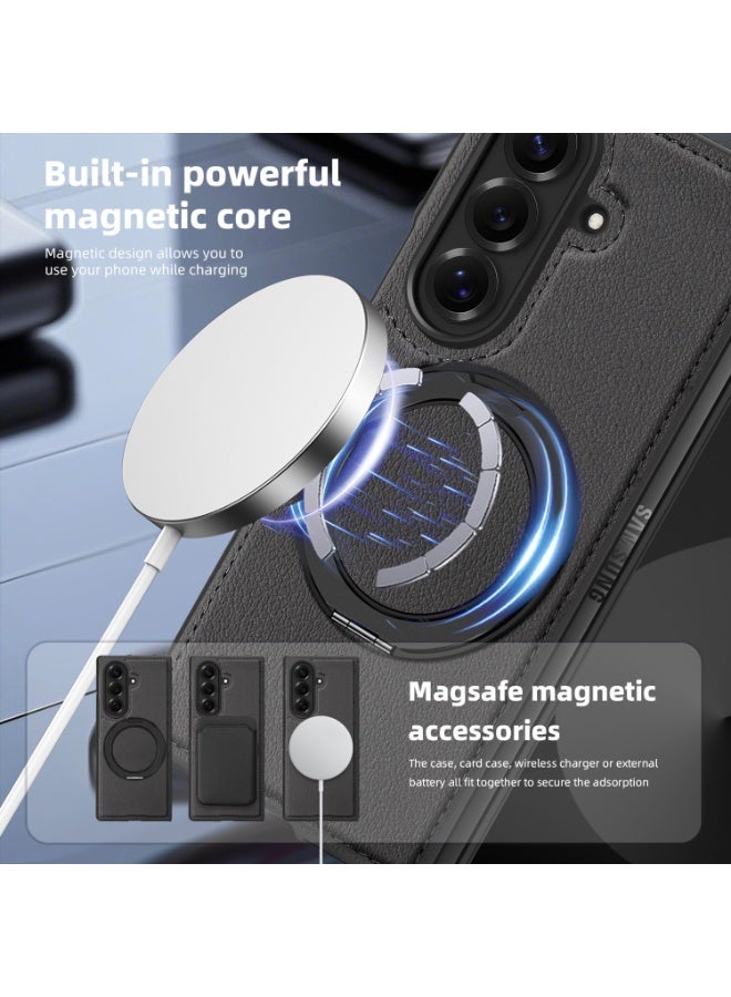 general Case Compatible with Samsung Galaxy Z Fold 7, Built-in 360° Rotatable Ring Stand  Magnetic Suction, Frosted Leather Protective Cover for Samsung Z Fold 7 - Image 3