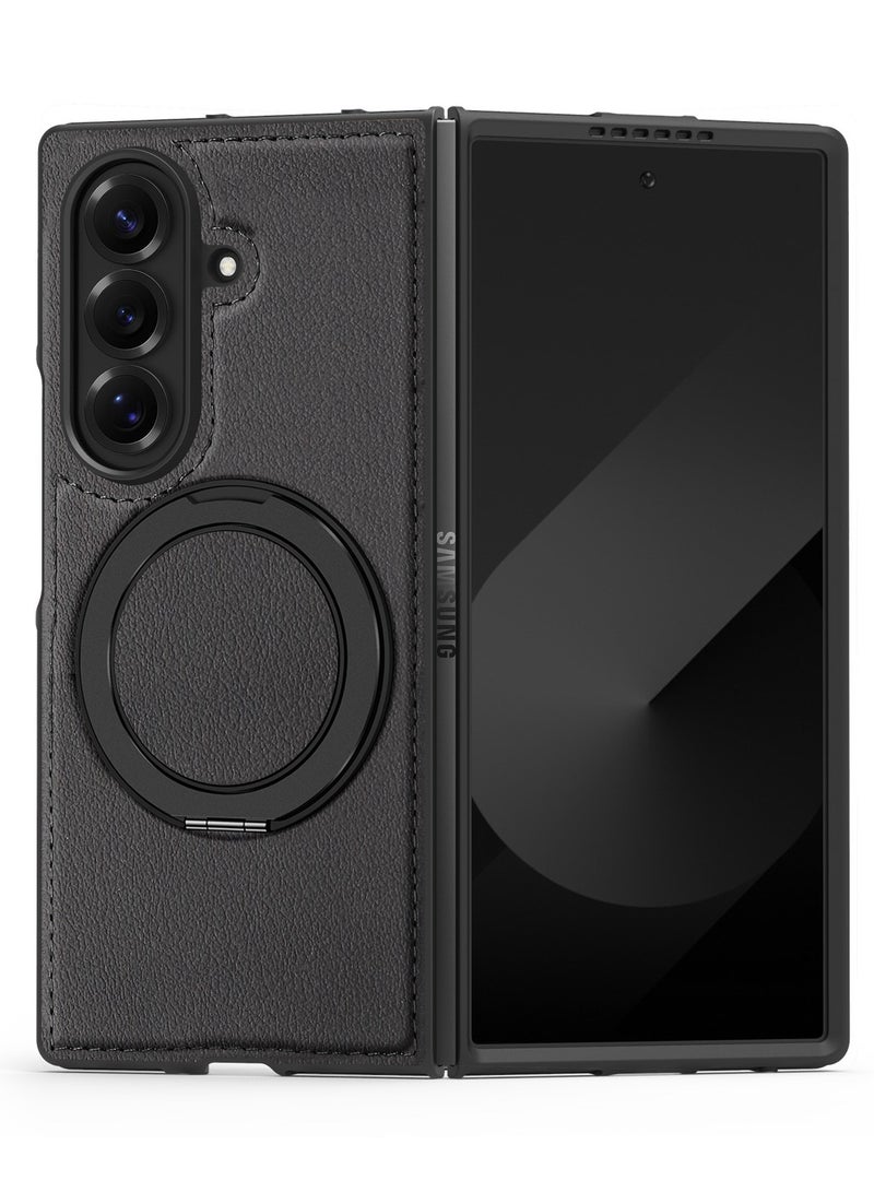 general Case Compatible with Samsung Galaxy Z Fold 7, Built-in 360° Rotatable Ring Stand  Magnetic Suction, Frosted Leather Protective Cover for Samsung Z Fold 7 - Image 1