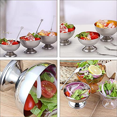RBGIIT Enterprise Stainless Steel Cut Design Spoon Flower Shape Serving Bowl for Ice CreamSaladFruitPudding 6 Spoon and 6 Bowl Stainless Steel Disposable Dessert Bowl Silver Pack of 6 - Image 3