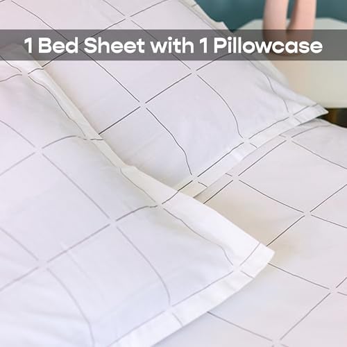 SleepyCat 200TC Percale Fitted Sheets with 1 Pillowcase | 100% Breathable Cotton Bedsheet | Cool & Crsip Feel | 360° Elastic Grip for Easy Tuck| Overboard Checks, Single Size, 72x36 Inch - Image 3