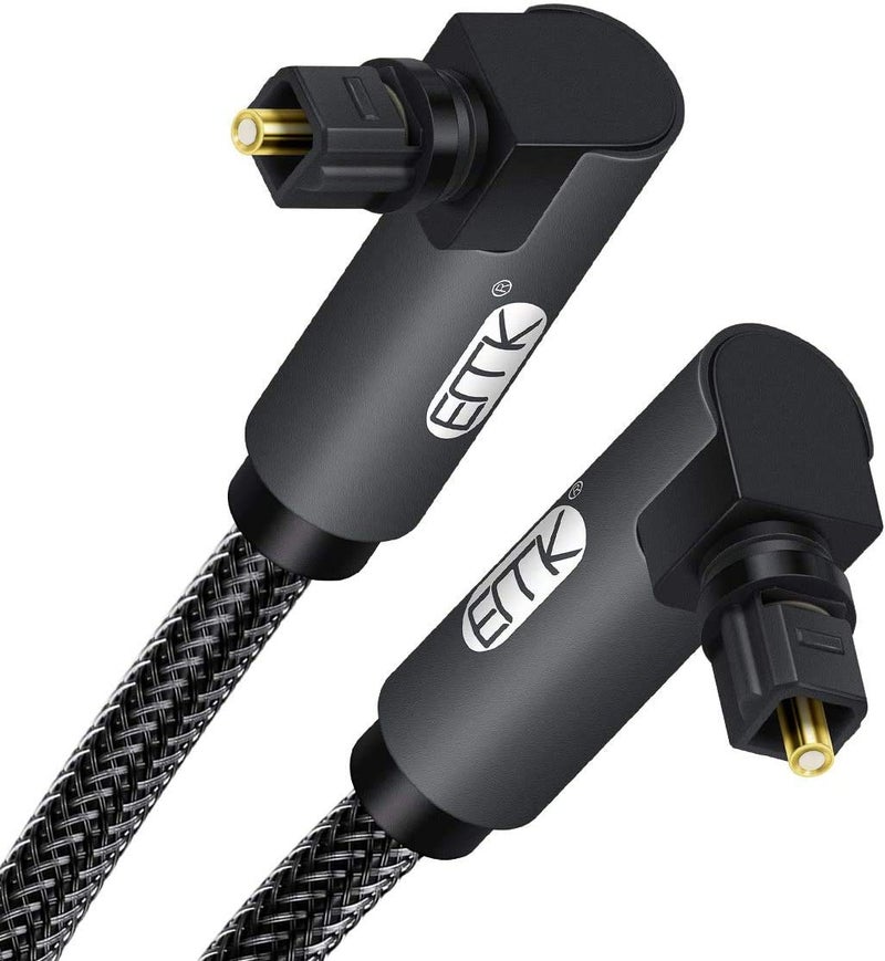 EMK 90 Degree Optical Audio Cable, Toslink Cable Nylon Braided Digital Audio Optical Cable for Sound Bar, TV, PS4, Xbox Gray (1.5-Meter) - Image 1