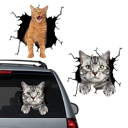 Mimeile Car Cat Decal Crack Pet Stickers Window Clings Vinyl 2 PCS American Cat Funny Animal Auto Static Sticker DIY Gifts for Car Truck Home Decoration - Image 1